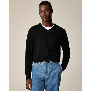 J Crew Mens 100% Cashmere V-neck Sweater Sz XL Black Preppy Minimalist Luxury
